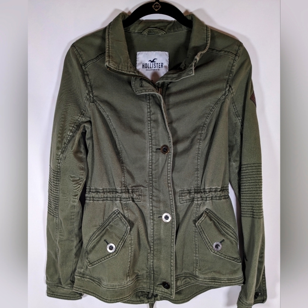 Hollister California Stretch Zip Army Green Long Sleeve Cotton Jacket Size Small